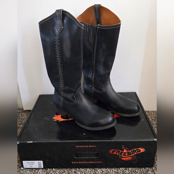 freebird Shoes - Freebird 'Rigger' Leather Western Zip up Handcrafted Boots NIB Black size 11